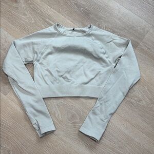 Pink Soda Sport Women's Medium Cropped Ribbed Cream Long Sleeve